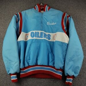 VTG DeLONG Houston Oilers Pullover Jacket Blue Mens Medium Made in USA NFL